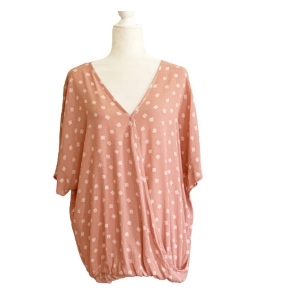 Twenty Seconds Top Mauve Peach Crossed Front Surplice Short Sleeve Blouse Large